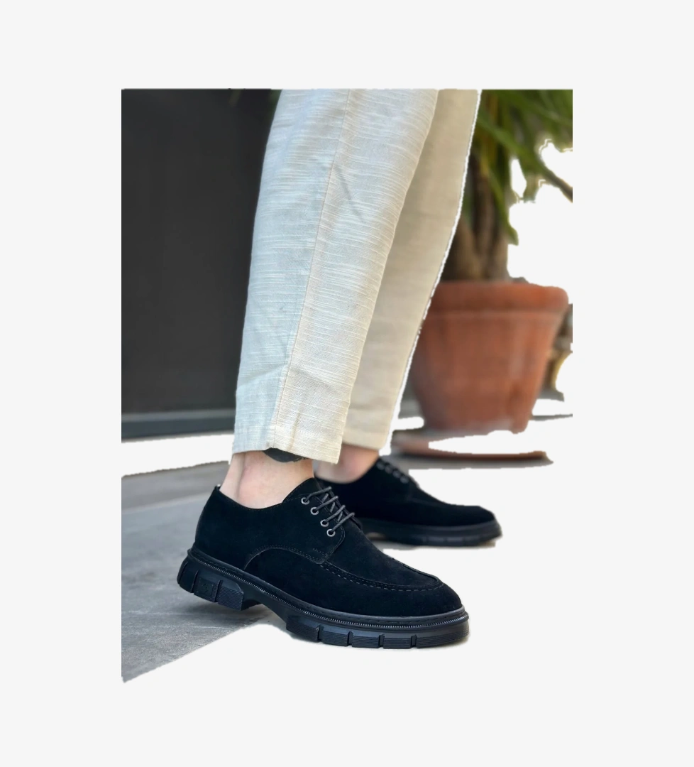 Pabucmarketi Bağcıklı Erkek Casual Ayakkabı SİYAH SÜET (SİYAH TABAN) model görseli