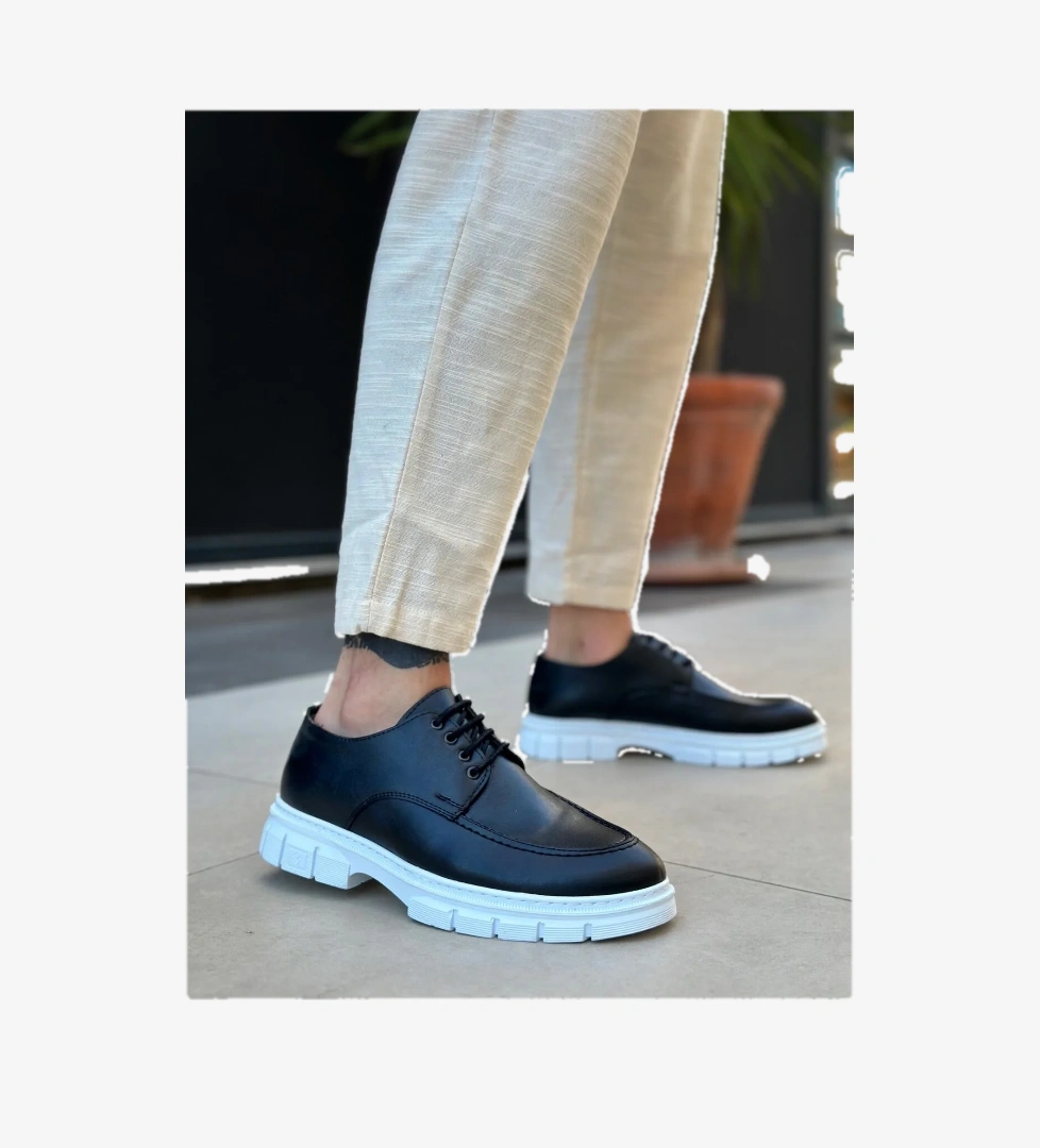 Pabucmarketi Bağcıklı Erkek Casual Ayakkabı SİYAH (BEYAZ TABAN) model görseli