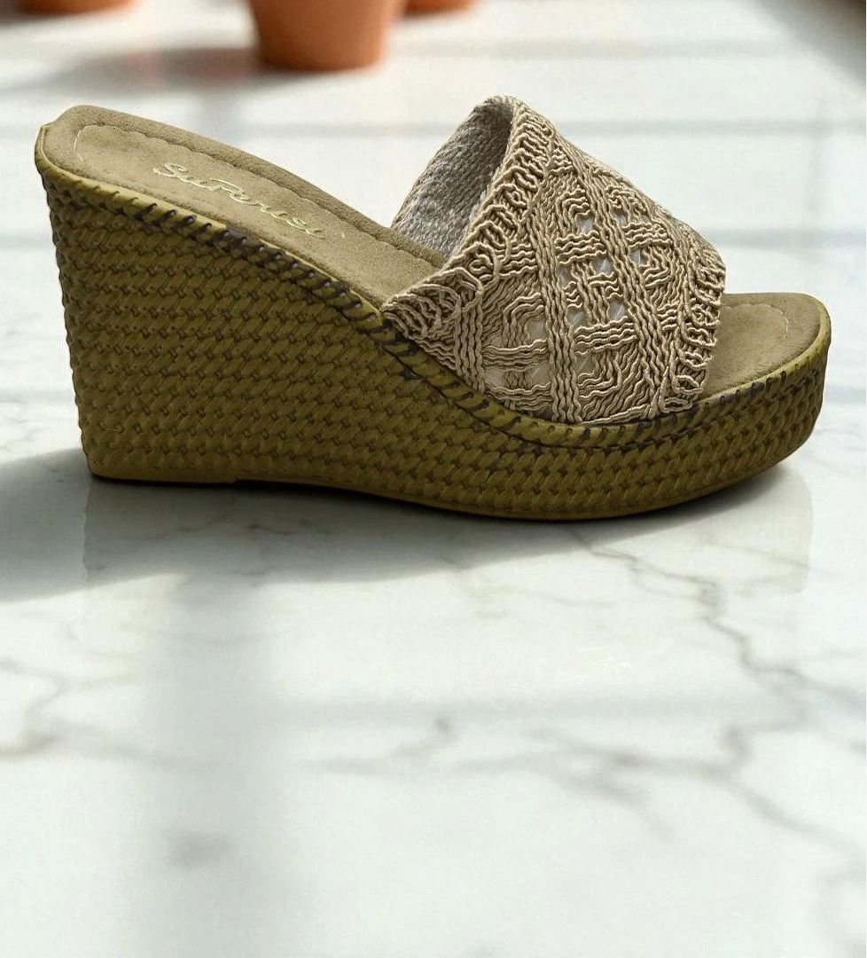 2503 10.5 cm Dolgu Topuklu Kadın Terlik Ayakkabı Düğün Nişan Abiye Kadın Ayakkabısı