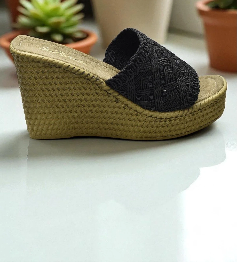 2503 10.5 cm Dolgu Topuklu Kadın Terlik Ayakkabı Düğün Nişan Abiye Kadın Ayakkabısı