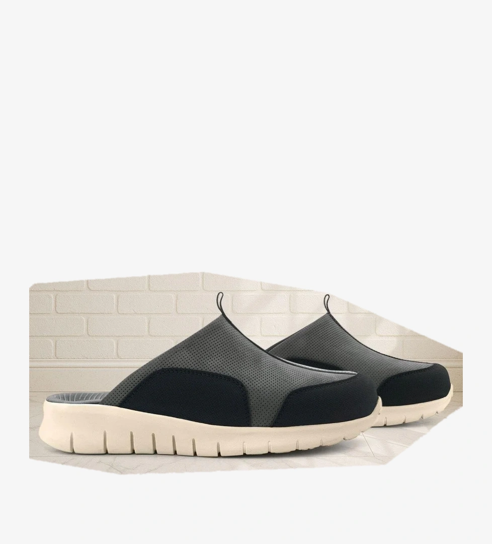 Heep Medikal Hakiki Deri Gri Siyah Krem Tabanlı Comfort Spor Terlik model görseli