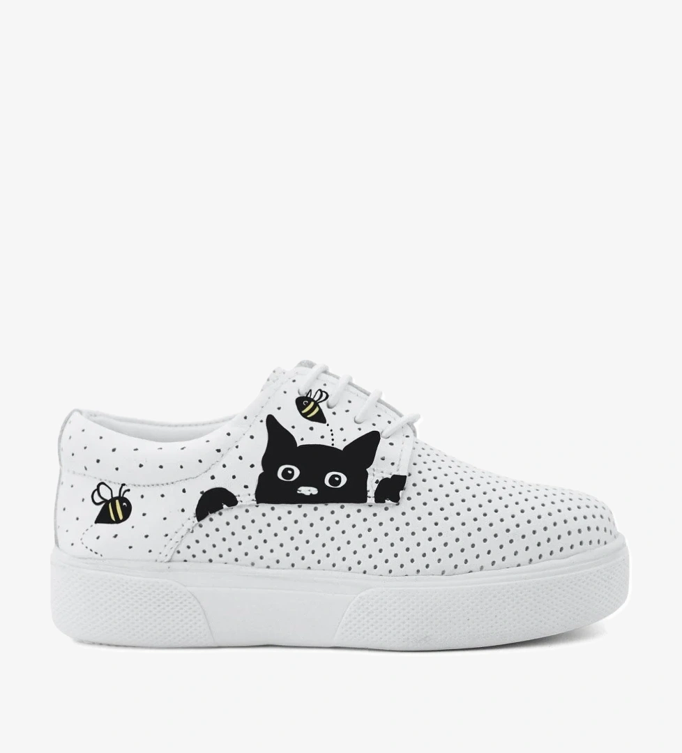 Tbons Özel Tasarım Hakiki Deri Beyaz Lastikli Çocuk Günlük Ayakkabı - Görsel 1