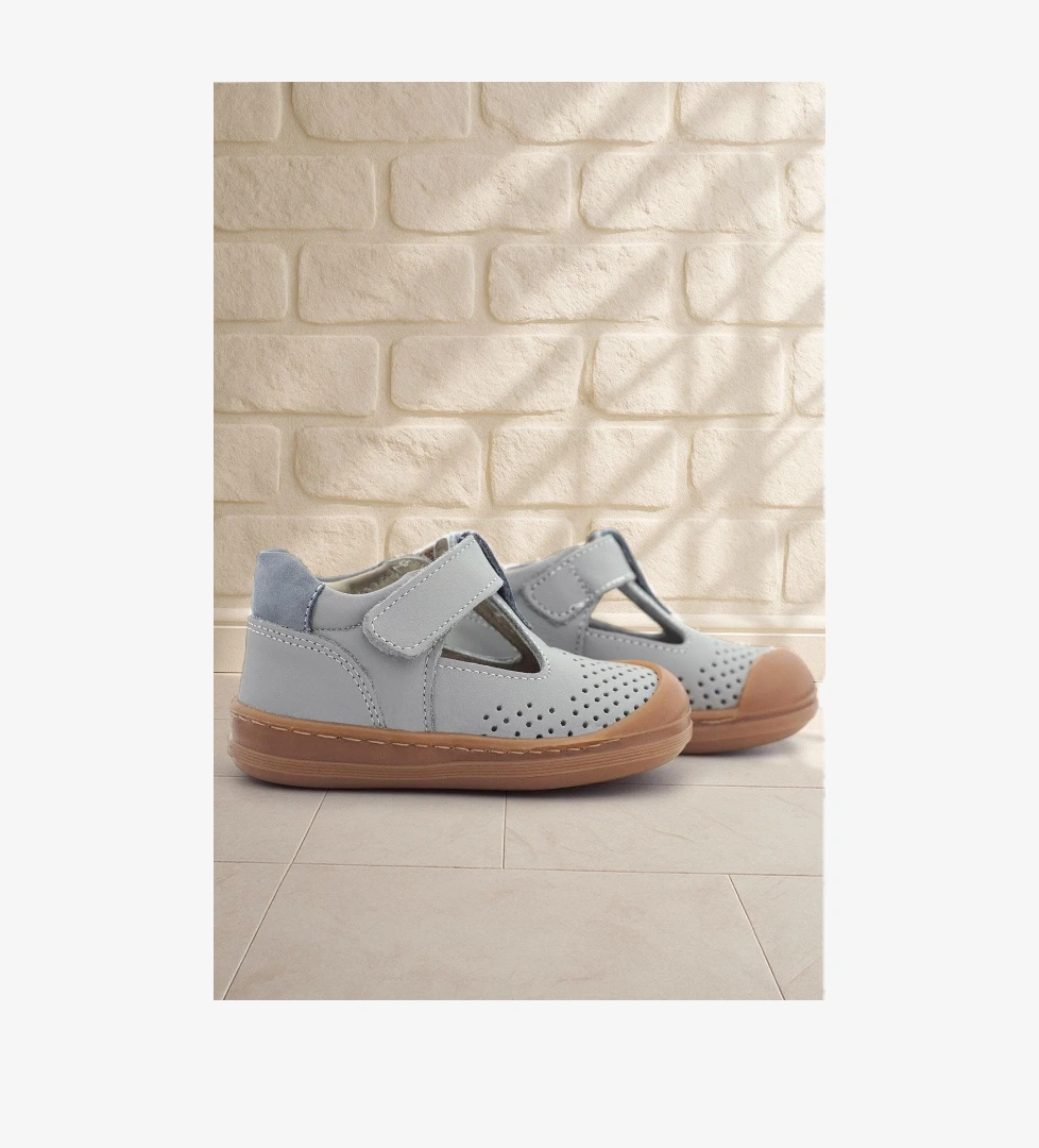 Shaun Hakiki Deri Açık Gri Cırtlı Anatomik Bebek Sandalet - Görsel 1