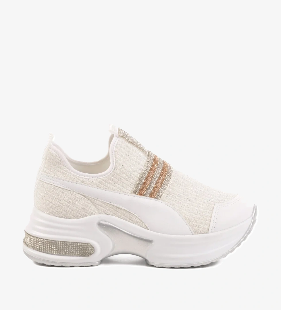 Beyaz Anorak Taşlı Kadın Sneaker 702307 Z