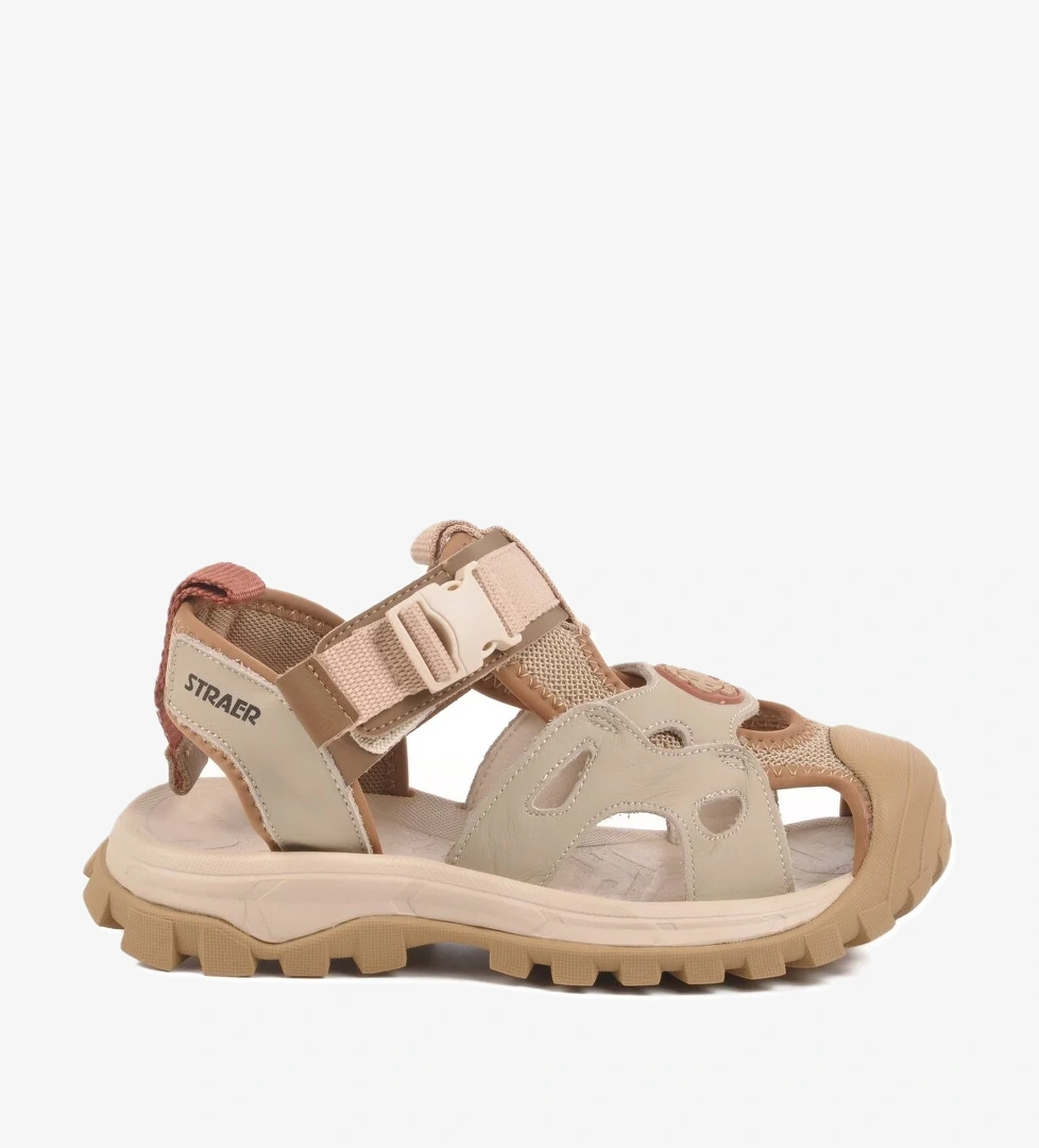 Bej Cırtlı Hafif Unisex Çocuk Spor Sandalet 25Y614 F