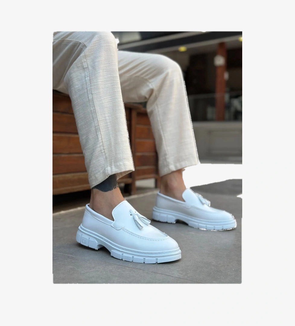 Pabucmarketi Püsküllü Erkek Casual Ayakkabı BEYAZ (BEYAZ TABAN) model görseli