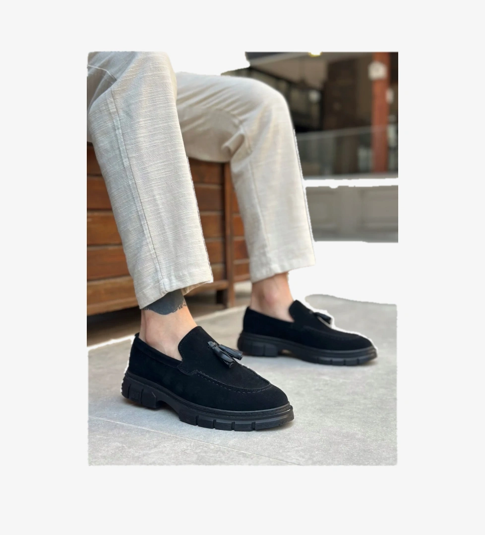 Püsküllü Erkek Casual Ayakkabı SİYAH SÜET (SİYAH TABAN) - Görsel 1