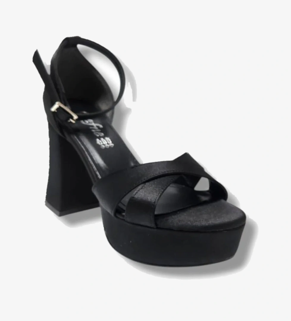 787-25 Saten Çapraz Bant Kalın Topuk(10cm) Anatomik Kadın Sandalet - Görsel 1