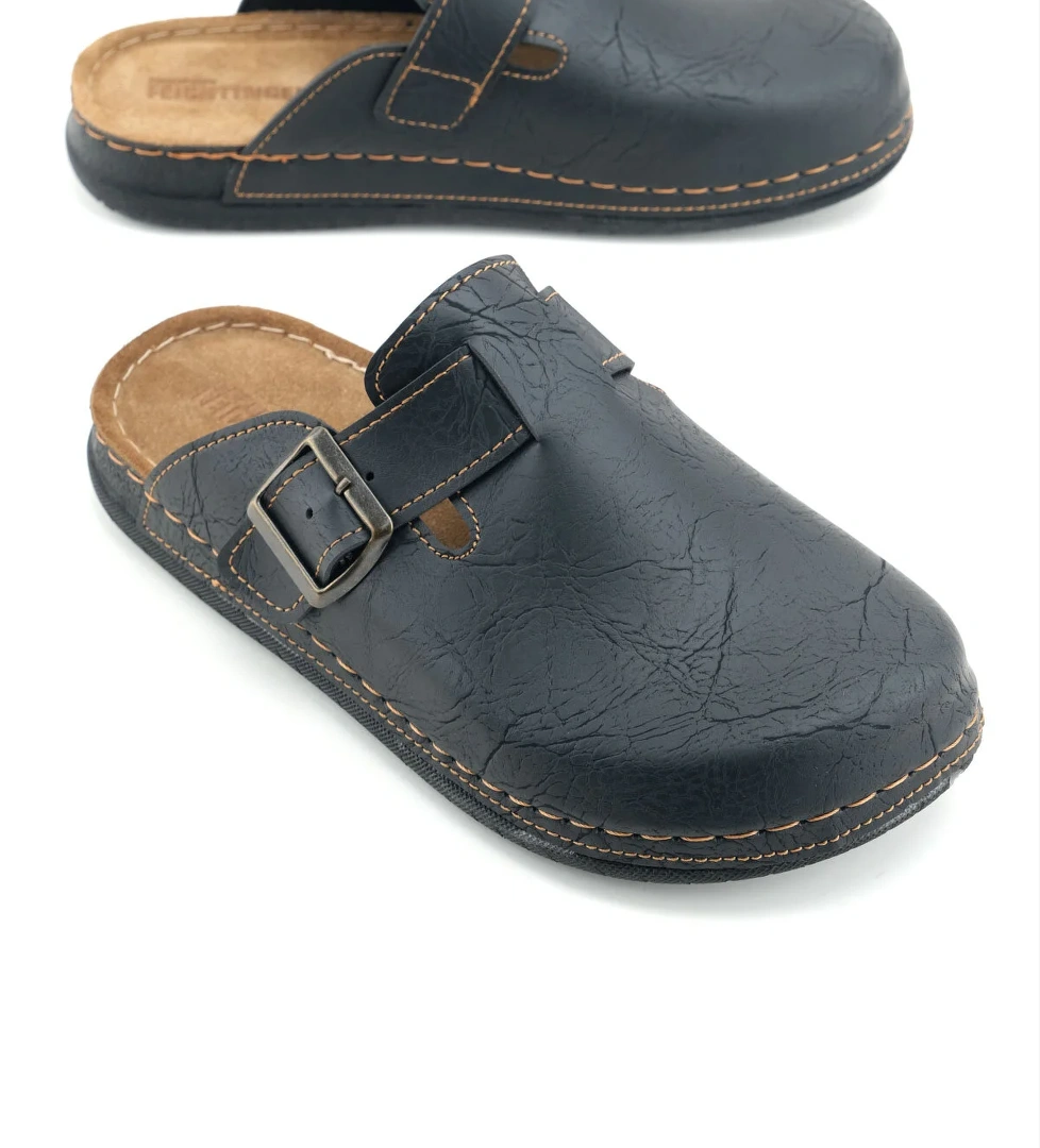 Erkek İç Taban Hakiki Deri Tek Toka Ayarlanabilir Ev Bahçe Günlük Terlik - Görsel 1