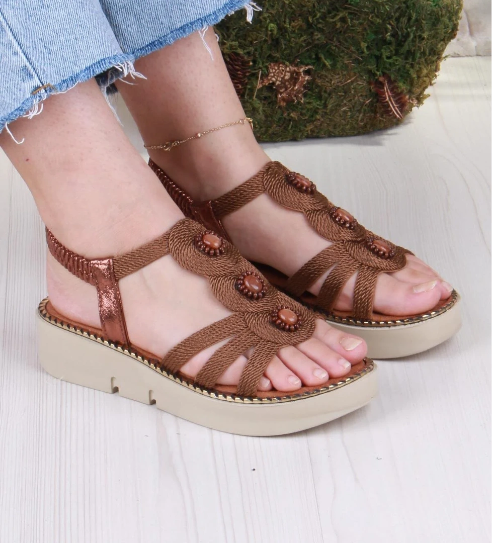 079-505 Fls Toka Detaylı Lastik Bağlı Kalın Taban Kadın Sandalet