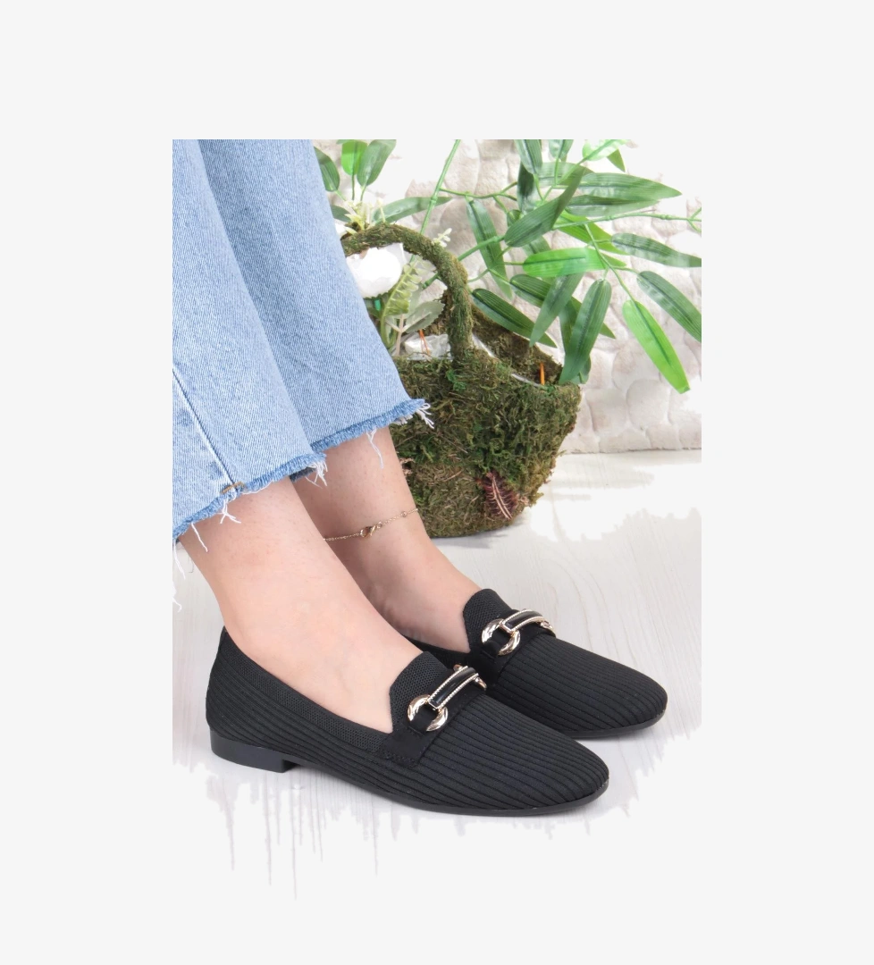 5058 Triko Toka Detaylı Şık Rahat Kadın Babet - Görsel 1