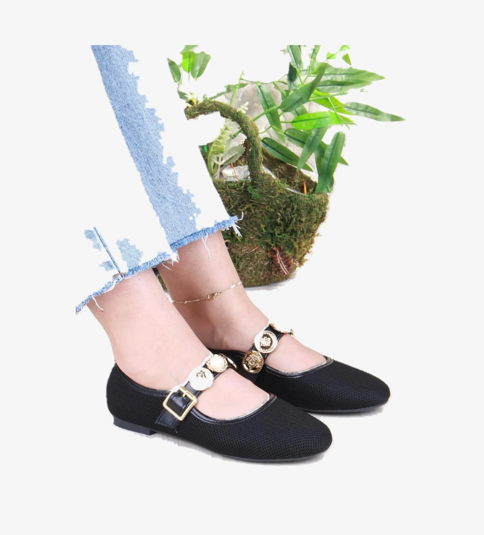 410 Ceyn Triko Toka Detaylı Şık Ev İş Ofis Rahat Günlük Ayakkabı Kadın Babet