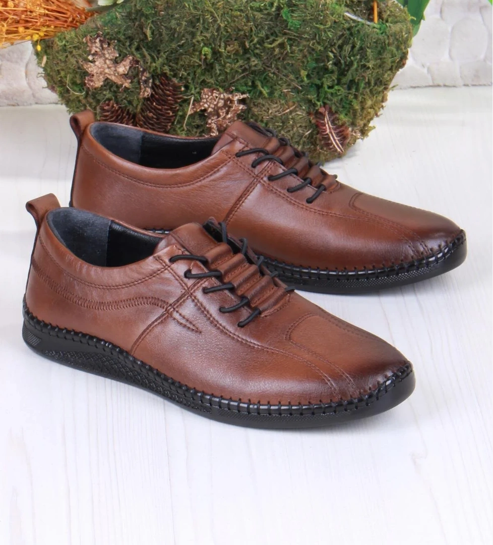 425000 Yumuşak Esnek Rahat Lastik Bağcıklı Hakiki Deri Erkek Ayakkabı