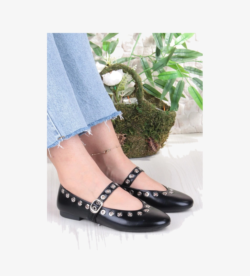 027-822 Fls Pul Detaylı Bant Toka Detaylı Kadın Babet - Görsel 1