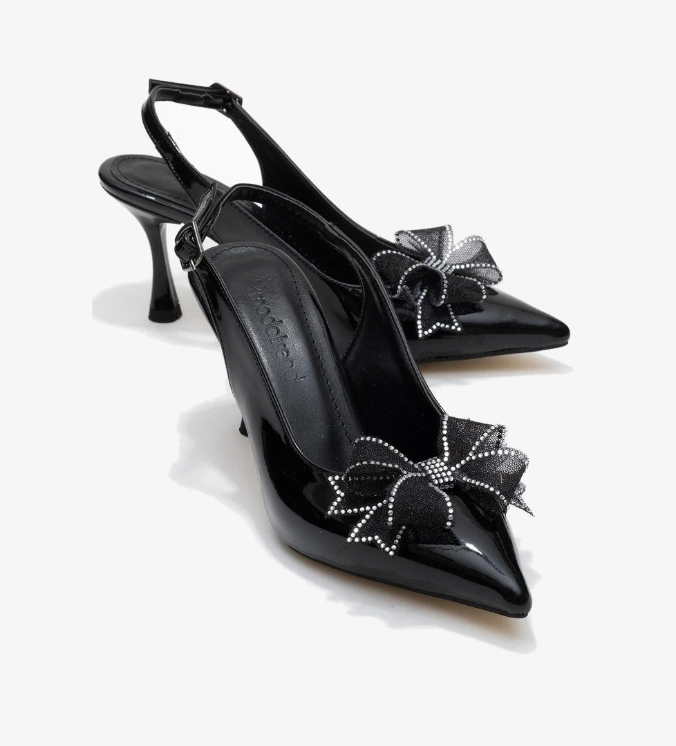 Ccway Kurdele Taşlı Kadın Topuklu Ayakkabı SİYAH RUGAN model görseli