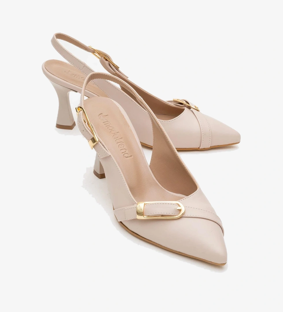 Kadın Tokalı Açık Topuklu Ayakkabı TEN CİLT