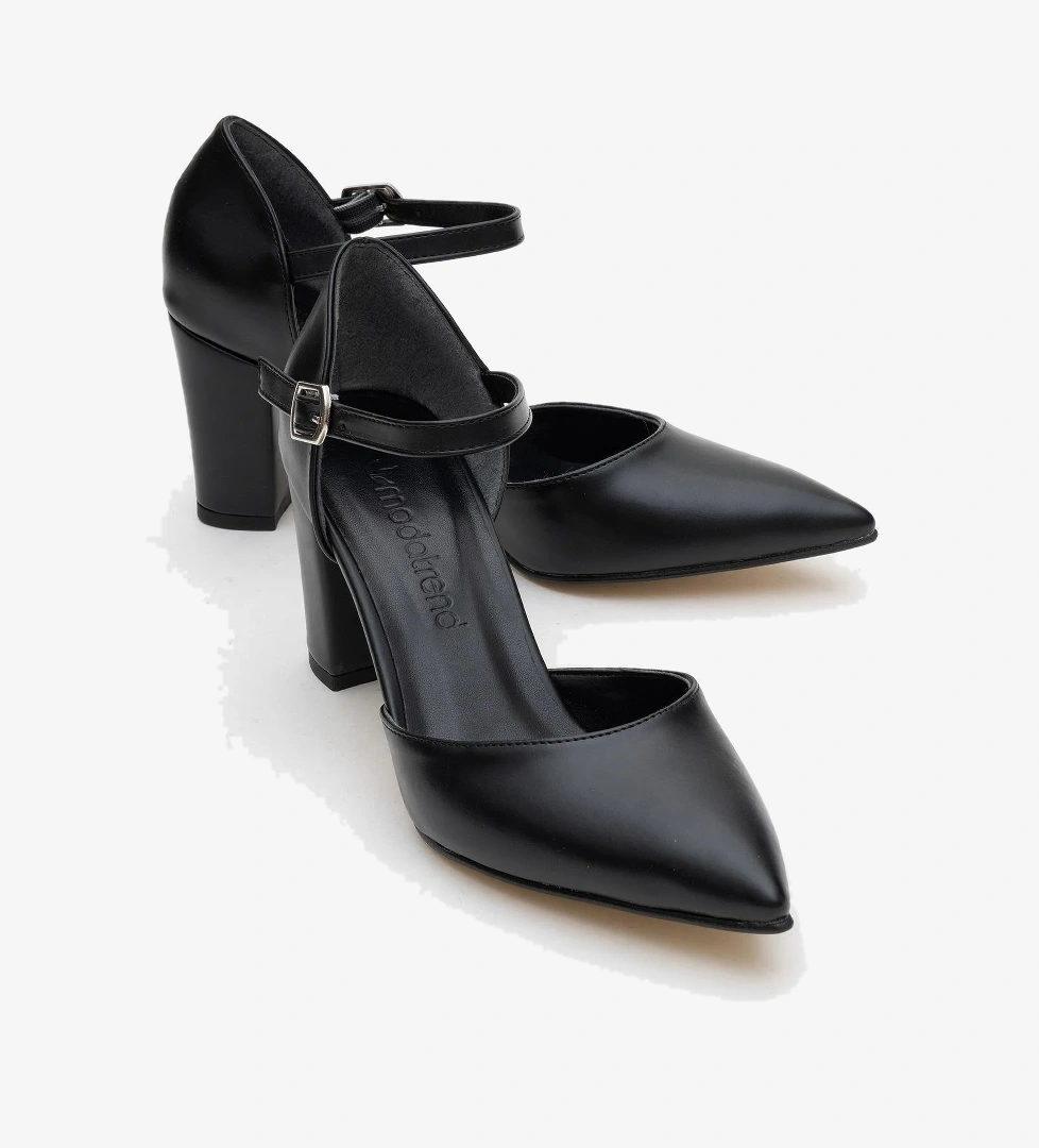 Kadın Tokalı Topuklu Ayakabı SİYAH CİLT