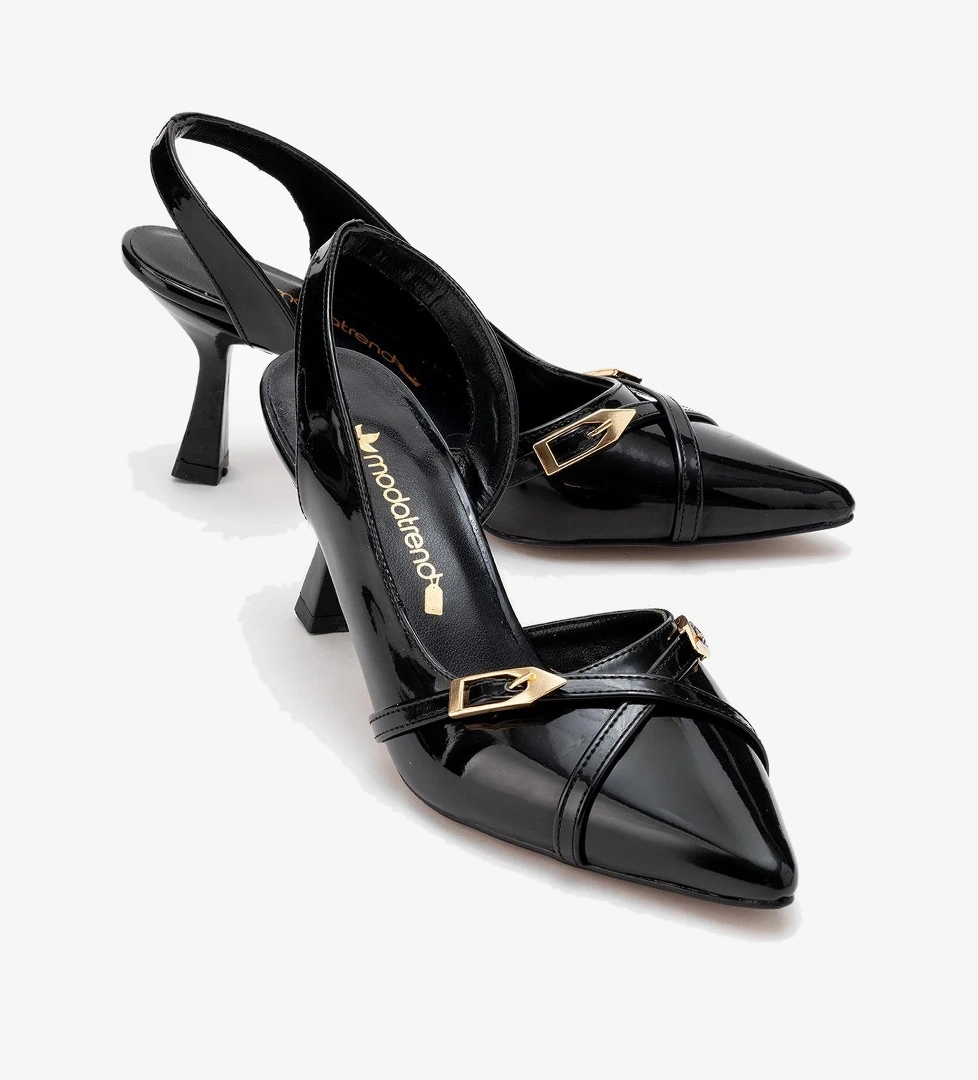 Kadın Sivri Burun Açık Ayakkabı SİYAH RUGAN