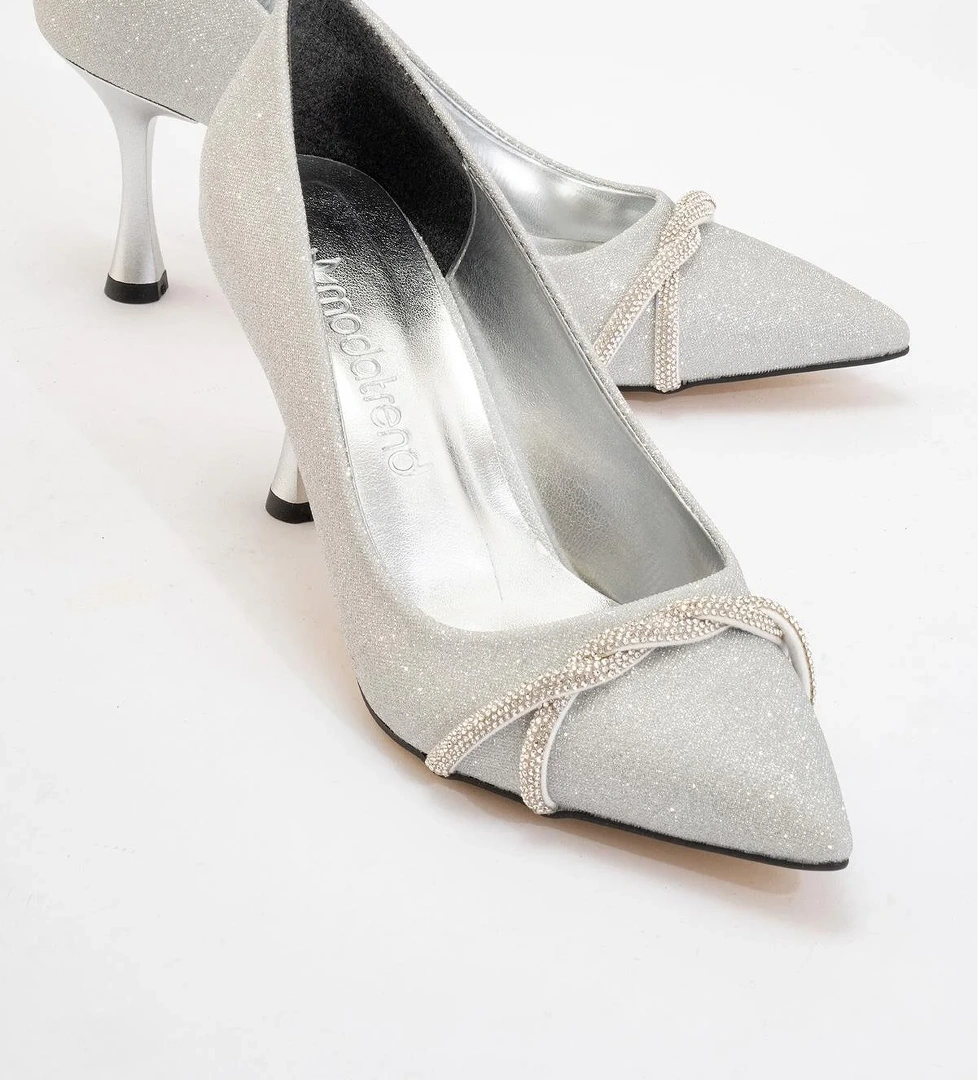 Kadın Dolama Taşlı Stiletto GÜMÜŞ SİM