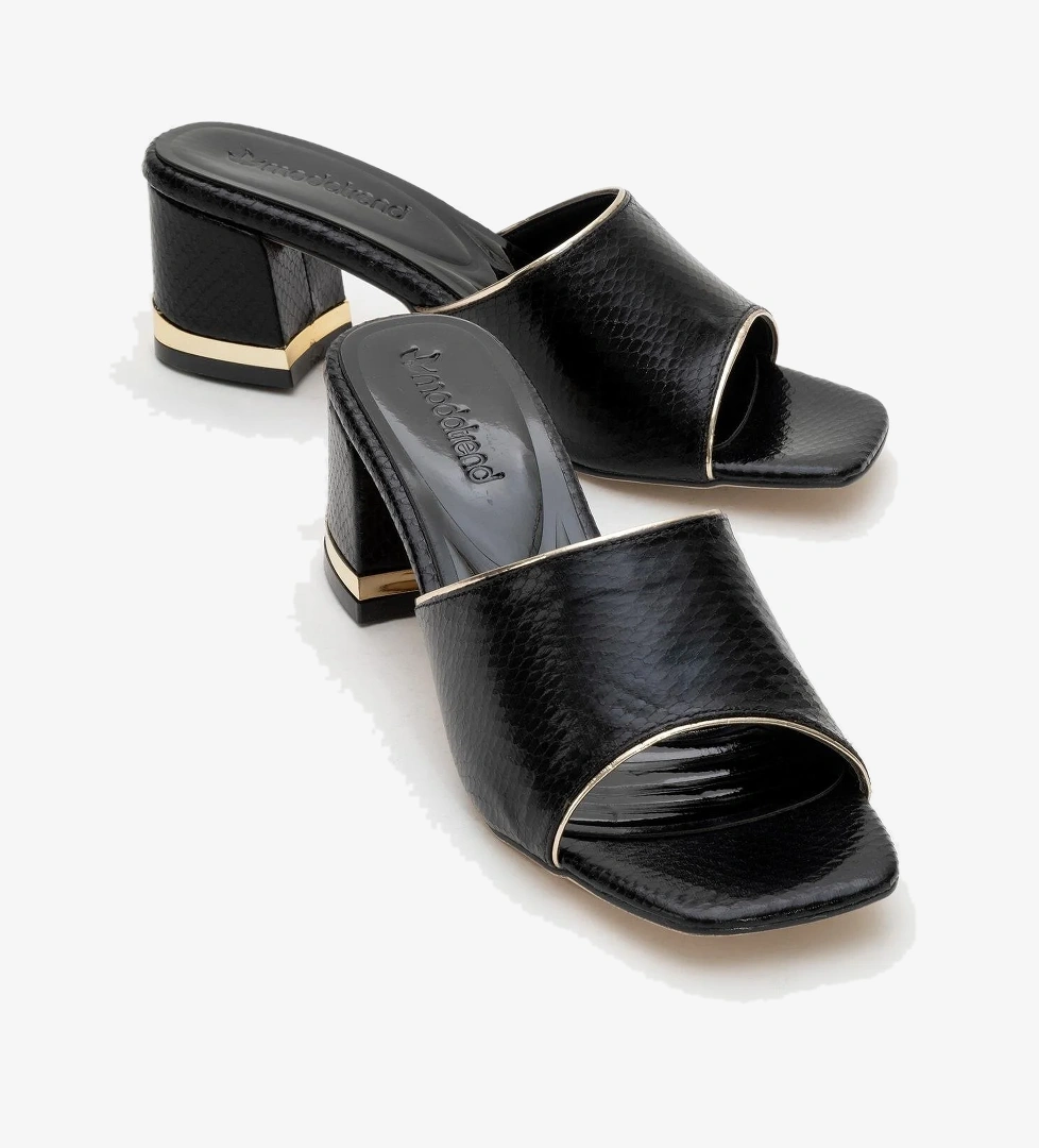 Kadın Topuklu Terlik SİYAH YILAN DESEN - Görsel 1