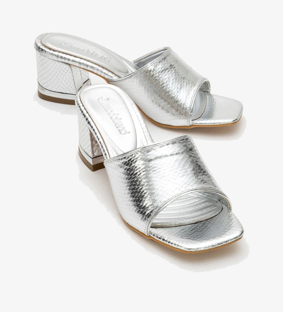 Kadın Topuklu Terlik GÜMÜŞ YILAN DESEN