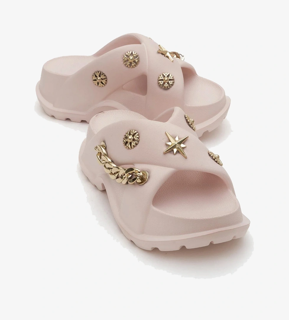 Kadın Çapraz Aksesuarlı Terlik PUDRA