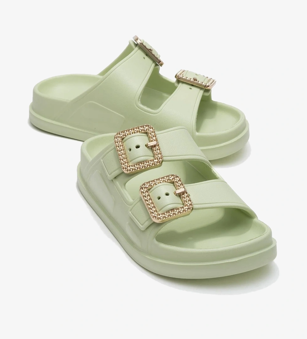 Kadın Bantlı Tokalı Terlik SU YEŞİLİ