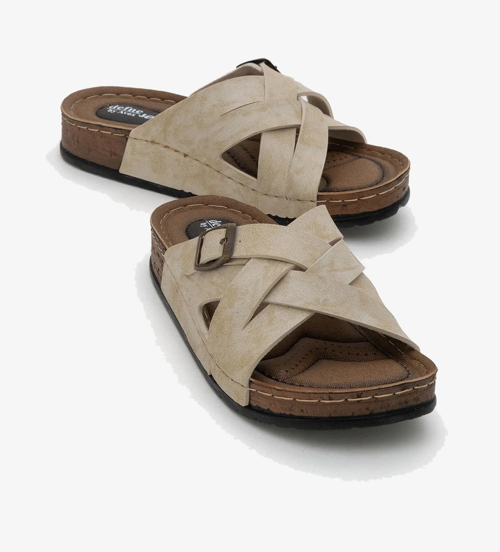 Kadın Çapraz Tokalı Terlik BEJ - Görsel 1