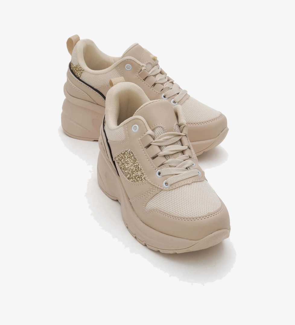 Kadın Anorak Yüksek Taban Simli Spor Ayakkab BEJ