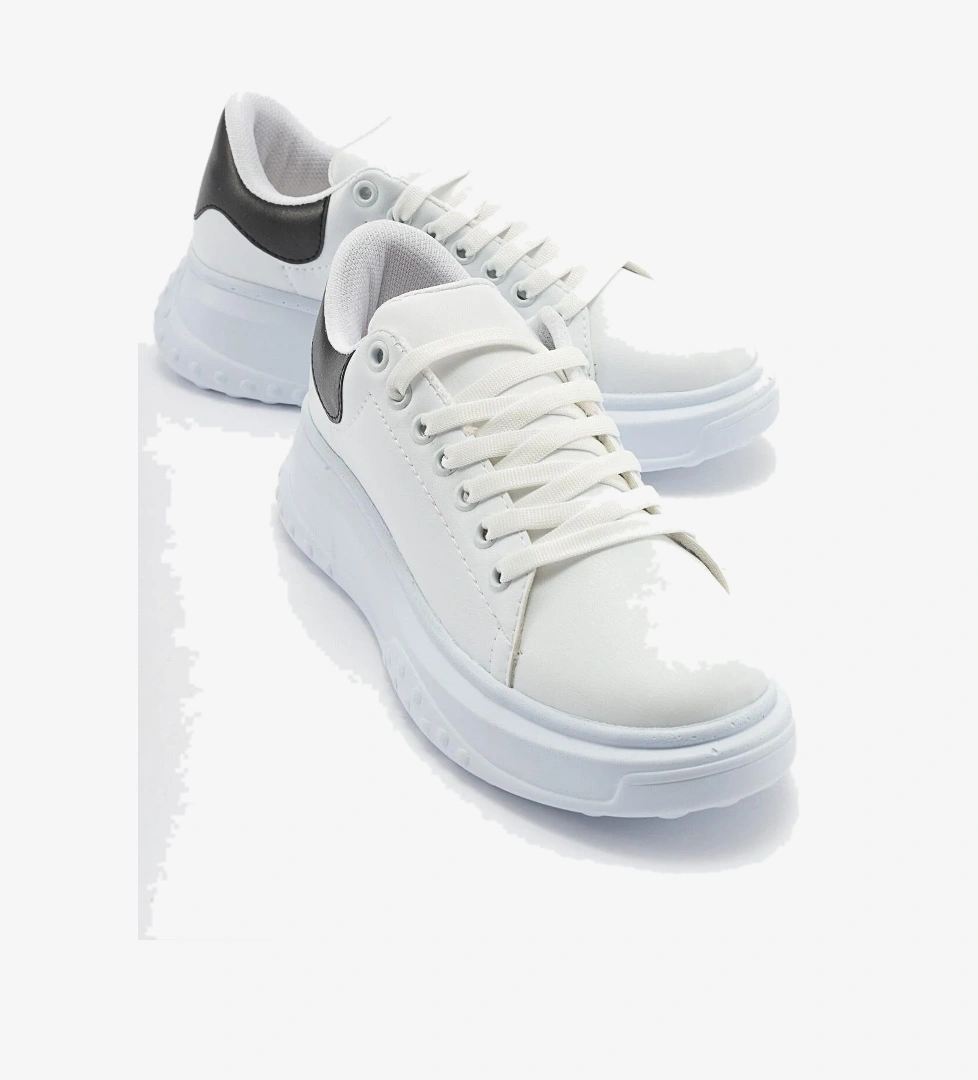 Bağcıklı Kadın Spor Ayakkabı BEYAZ SİYAH - Görsel 1