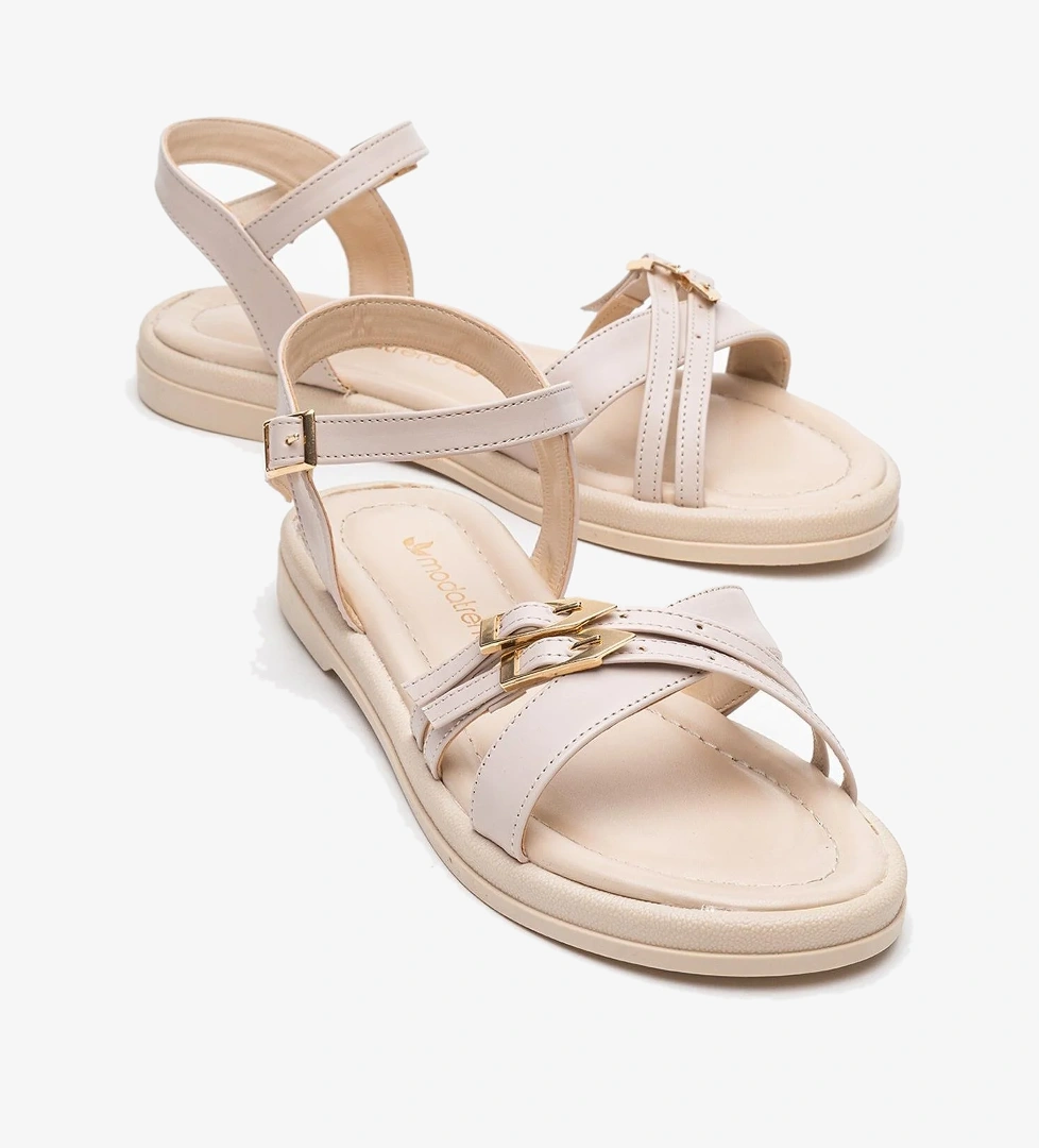 Ccway Çift Tokalı Çapraz Kadın Sandalet Si̇yah Bej Ci̇lt model görseli