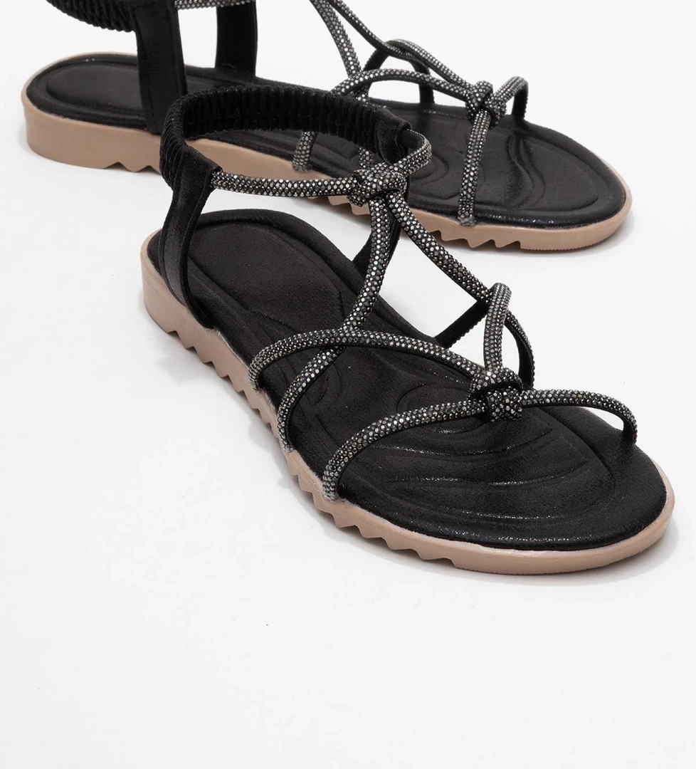 Kadın Çift Boğumlu Taşlı Sandelet SİYAH - Görsel 1