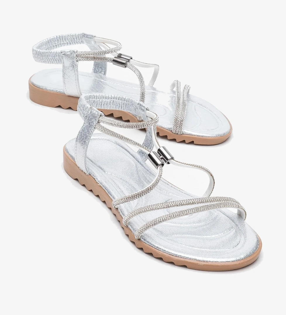 Kadın Aksesuarlı Taşlı Sandelet GÜMÜŞ