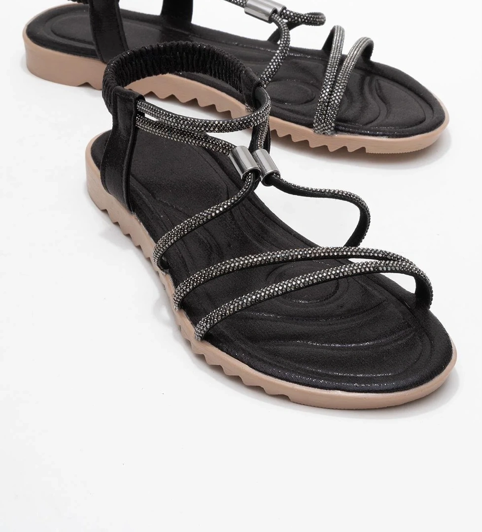 Kadın Aksesuarlı Taşlı Sandelet SİYAH - Görsel 1