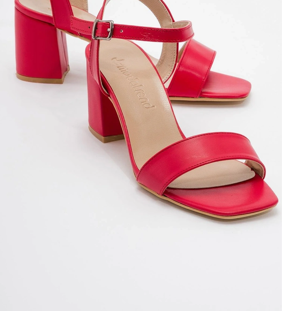 Tek Bantlı Kadın Topuklu Sandalet KIRMIZI CİLT