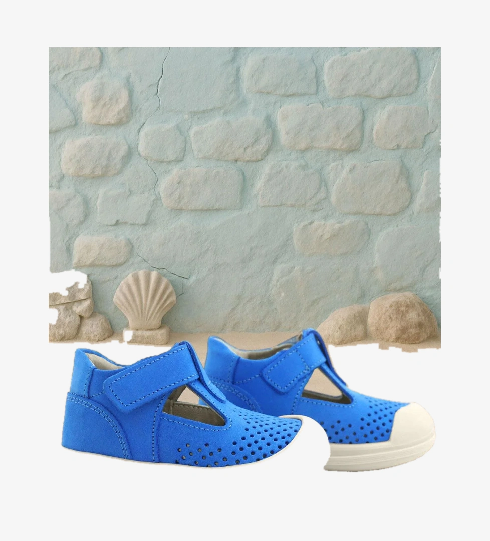 Rakerplus Shaun Hakiki Deri Saks Mavi Cırtlı Anatomik Bebek Sandalet model görseli