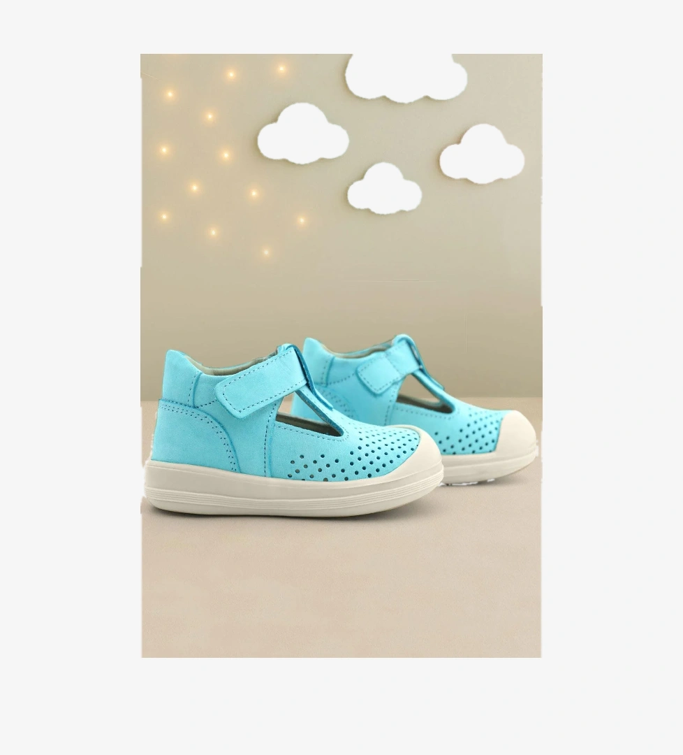 Rakerplus Shaun Hakiki Deri Mavi Beyaz Cırtlı Anatomik Bebek Sandalet model görseli