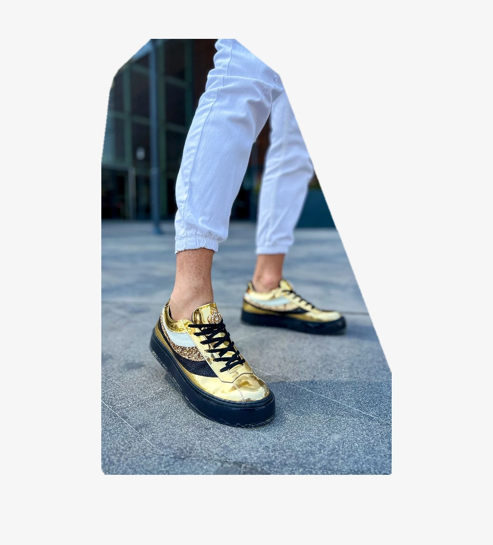 Pabucmarketi Bağcıklı Erkek Spor Ayakkabı Altın model görseli