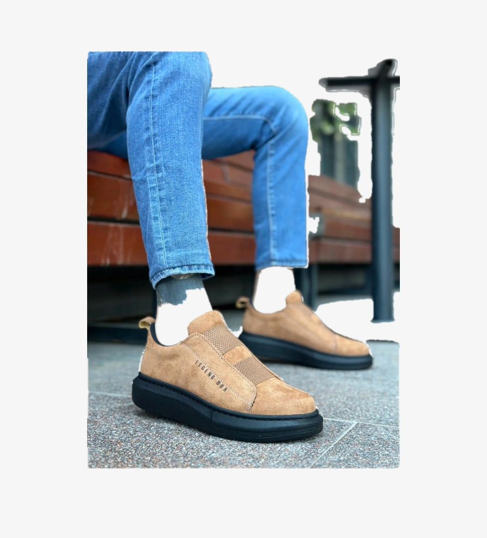 Pabucmarketi Bağcıksız Çift Bant Erkek Ayakkabı TABA (SİYAH TABAN) model görseli