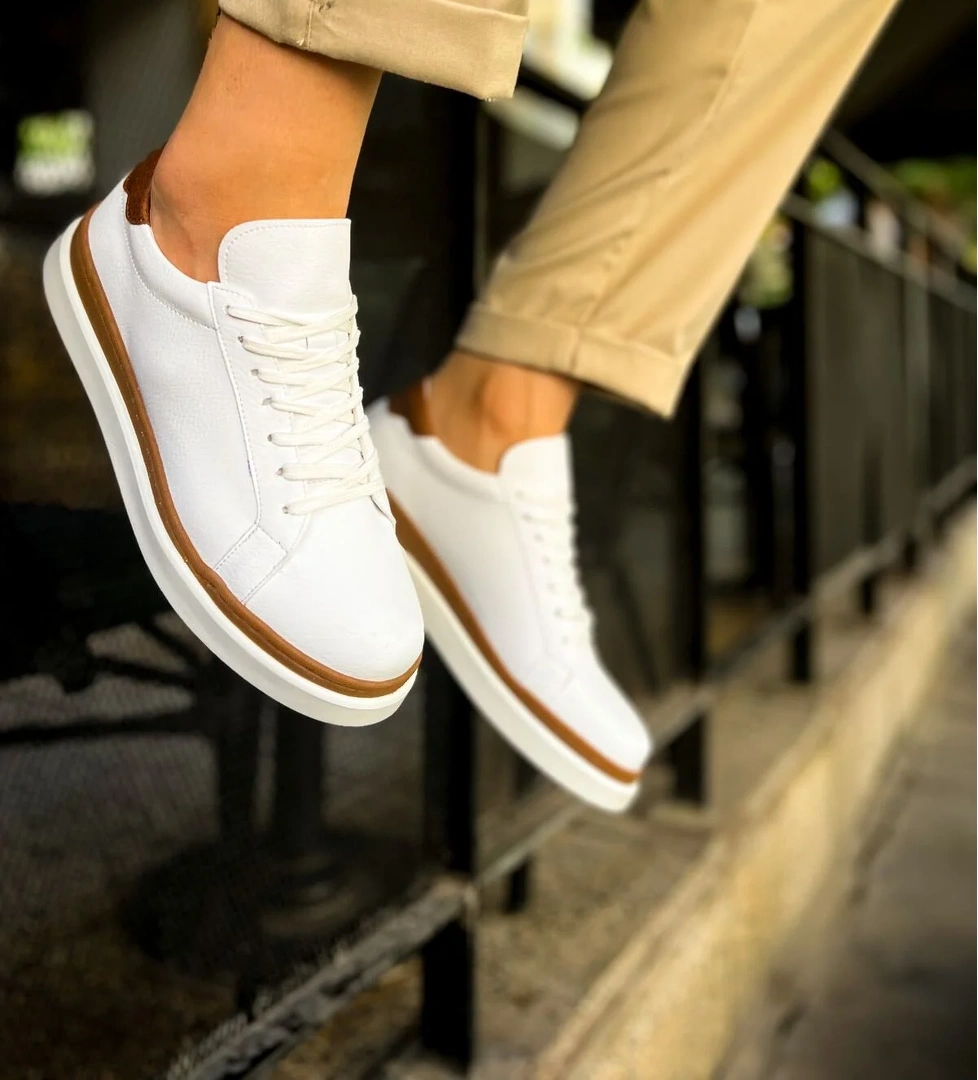 Bağcıklı Erkek Spor Ayakkabı Beyaz Taba