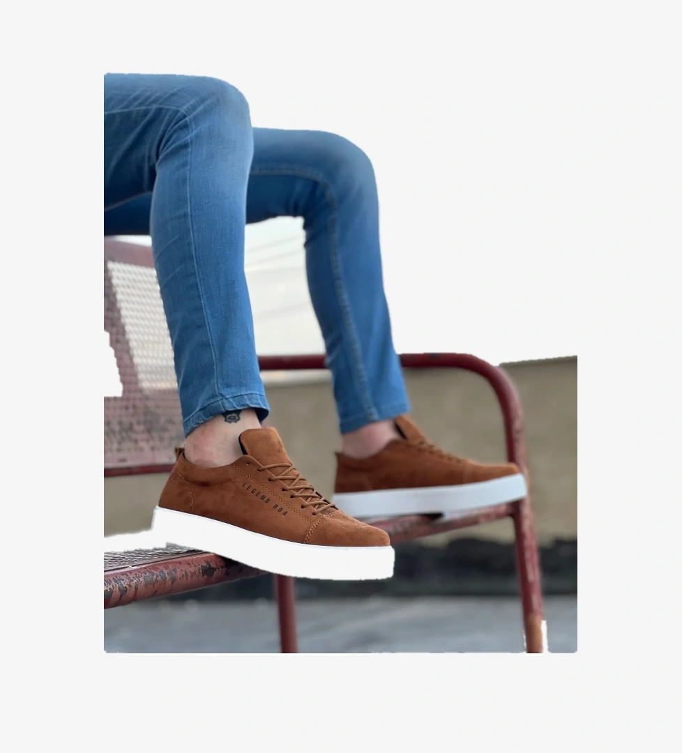 Pabucmarketi Bağcıklı Erkek Spor Ayakkabı TABA SÜET (BEYAZ TABAN) model görseli