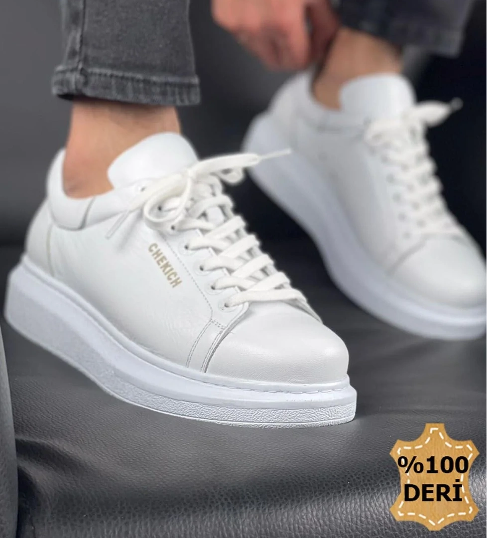 Pabucmarketi Bağcıklı Hakiki Deri Erkek Spor Ayakkabı Siyah Beyaz model görseli