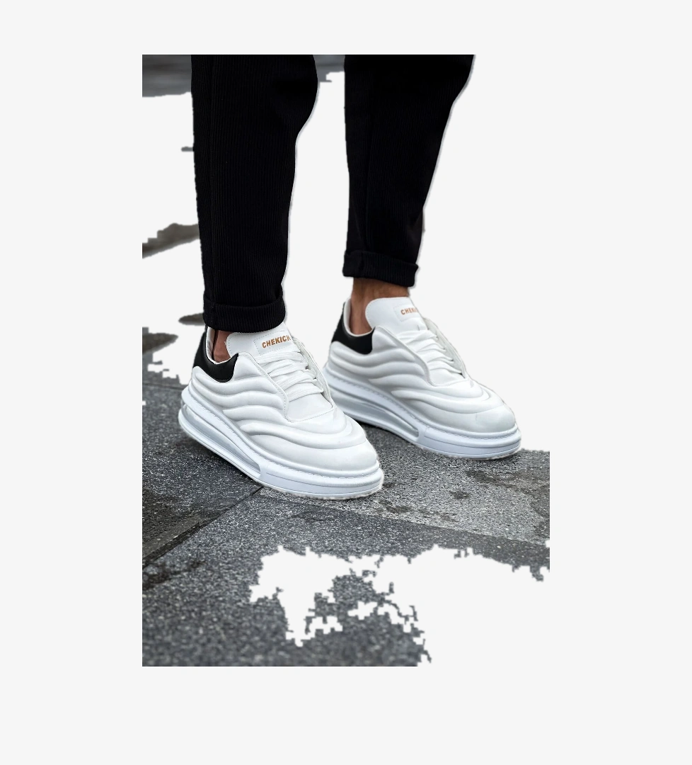 Pabucmarketi Bağcıklı Balon Taban Erkek Spor Ayakkabı Siyah Beyaz model görseli