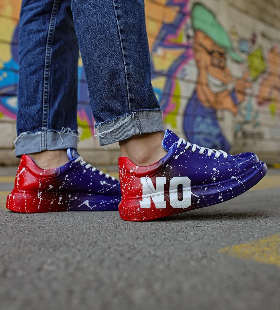 Bağcıklı Baskılı Erkek Spor Ayakkabı Mavi Kırmızı Yes