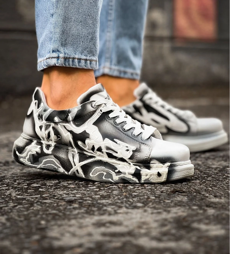 Bağcıklı Baskılı Erkek Spor Ayakkabı Siyah Kırmızı