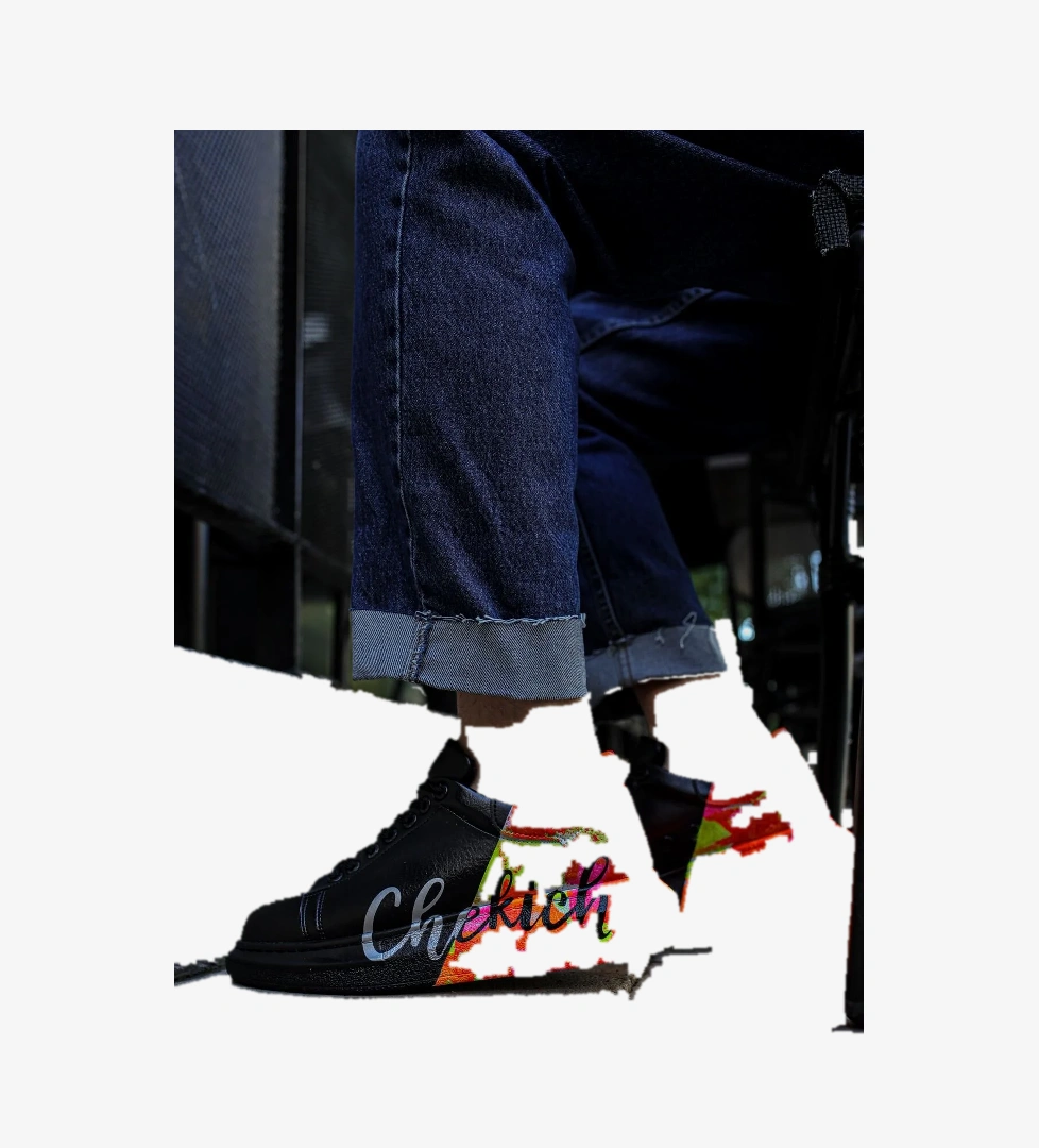 Bağcıklı Baskılı Erkek Spor Ayakkabı Siyah Sarı