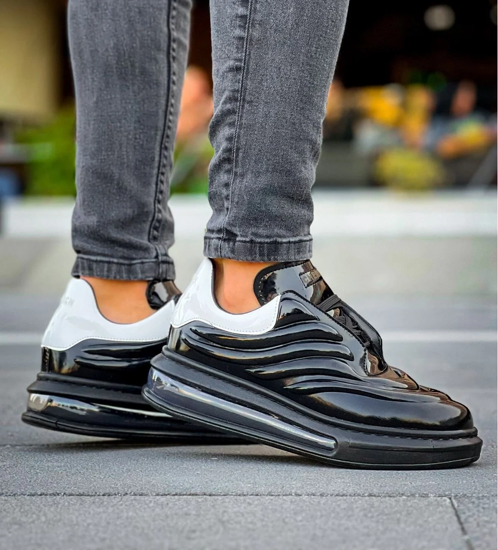 Pabucmarketi Bağcıklı Balon Taban Erkek Spor Ayakkabı Siyah Beyaz model görseli