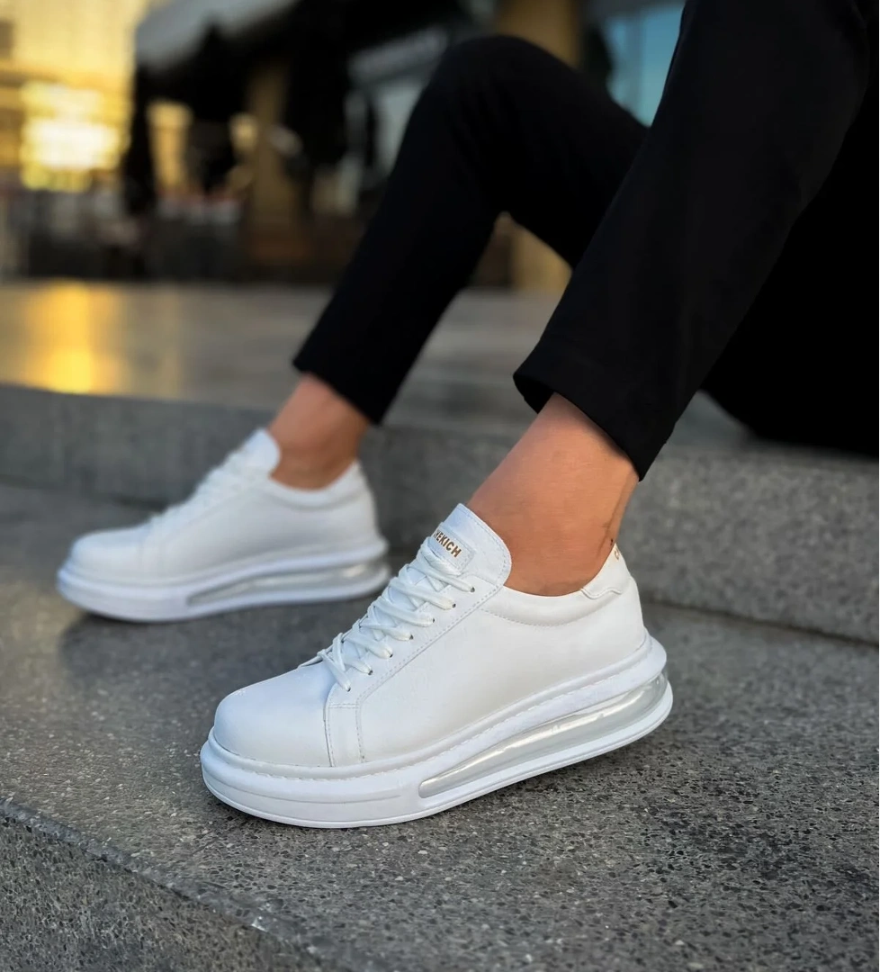 Bağcıklı Balon Taban Erkek Spor Ayakkabı Beyaz