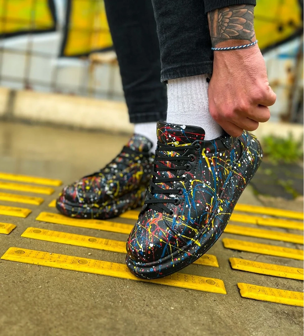 Bağcıklı Baskılı Erkek Spor Ayakkabı Siyah Baskılı Splush