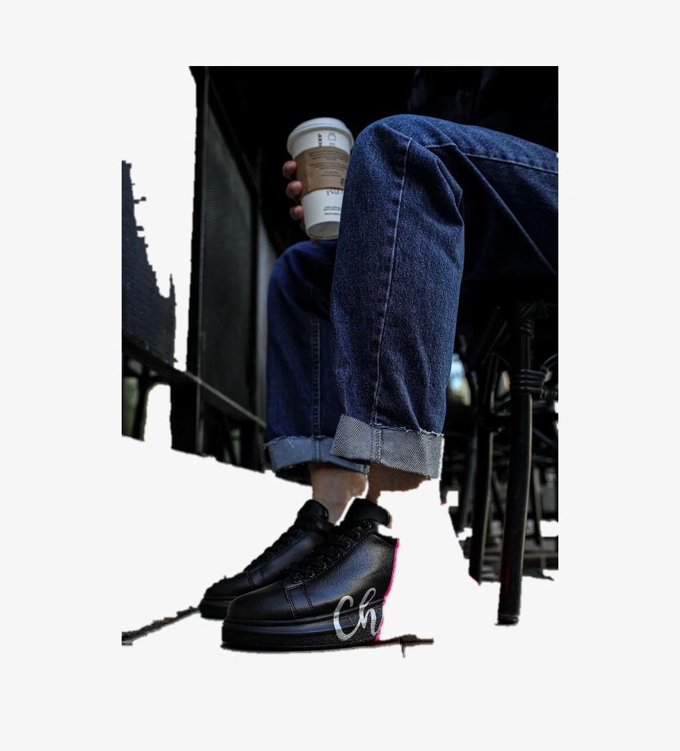 Bağcıklı Baskılı Erkek Spor Ayakkabı Siyah Pembe